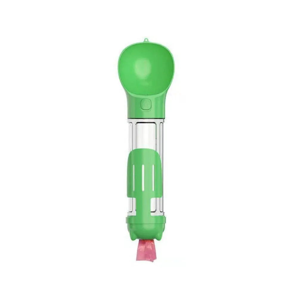Botella 3 en 1 para perros en color verde, vista frontal